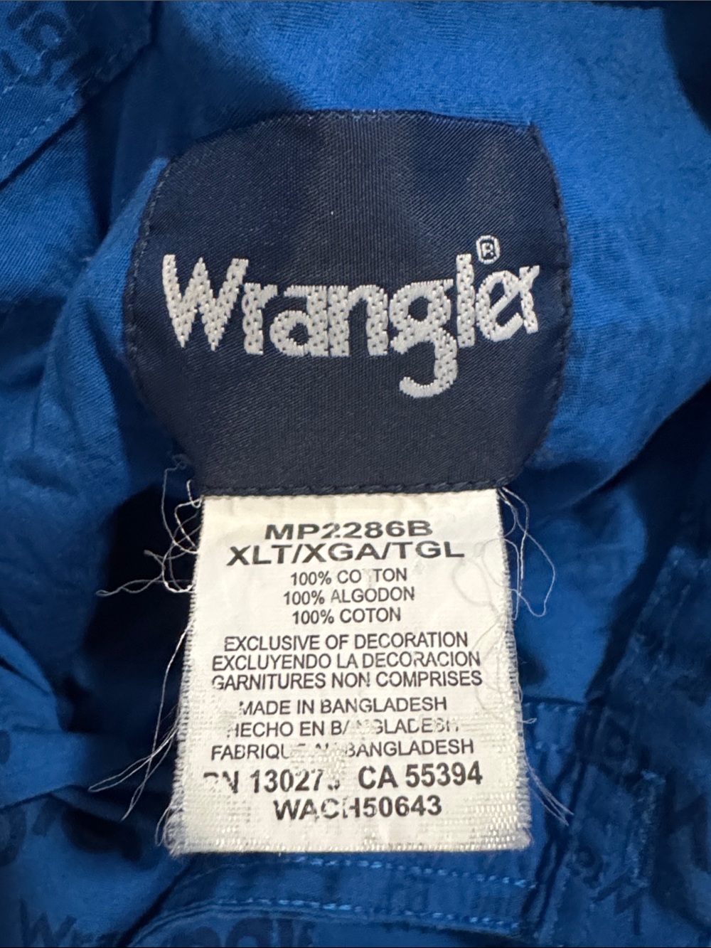 Wrangler Long Live Cowboys Embroidered Long Sleeve Button Down Shirt Blue-XLT - Picture 9 of 10